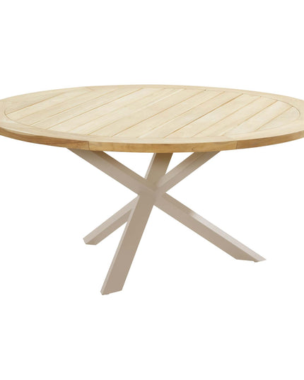 4 Seasons Outdoor Allora dining stoel latte + Taste 4SO Prado teak tafel 160 Ø cm latte onderstel