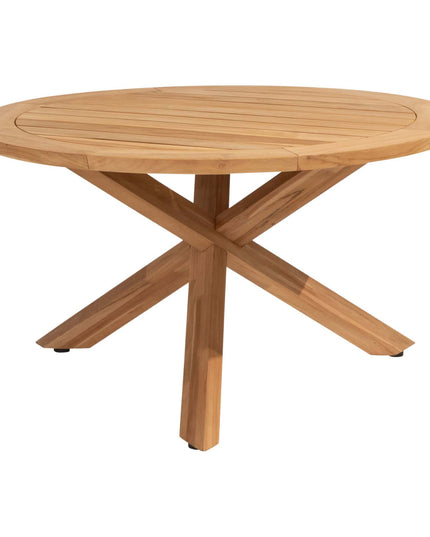 4 Seasons Outdoor Fabrice dining stoel latte + Taste 4SO Prado teak tafel 130 Ø cm teak onderstel