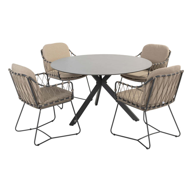 Taste 4SO Prego dining + 4 Seasons Outdoor Locarno tafel HPL slate antraciet 130 Ø cm