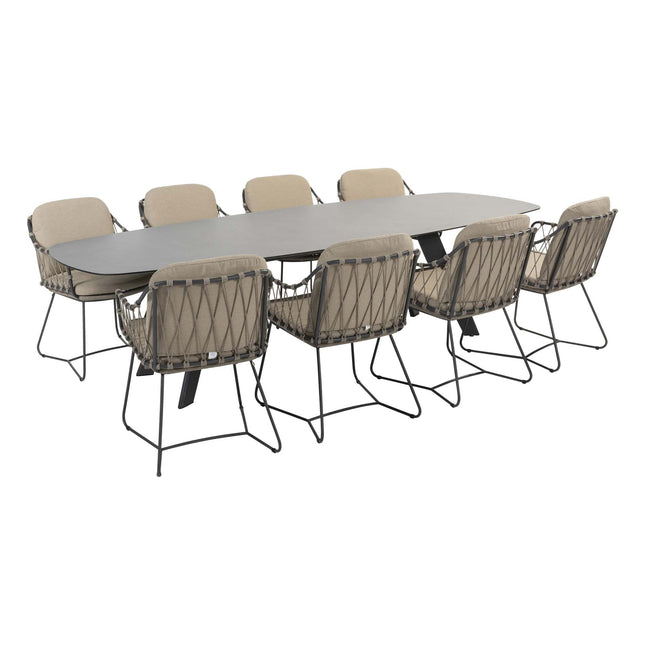 Taste 4SO Prego dining + 4 Seasons Outdoor Montana tafel HPL slate antraciet 280 cm