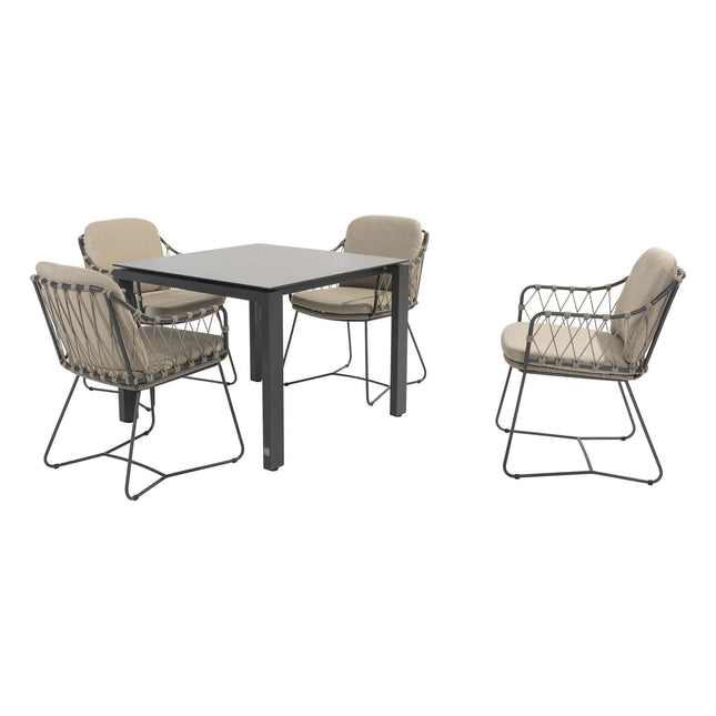 Taste 4SO Prego dining + 4 Seasons Outdoor Goa tafel HPL 95 cm slate antraciet
