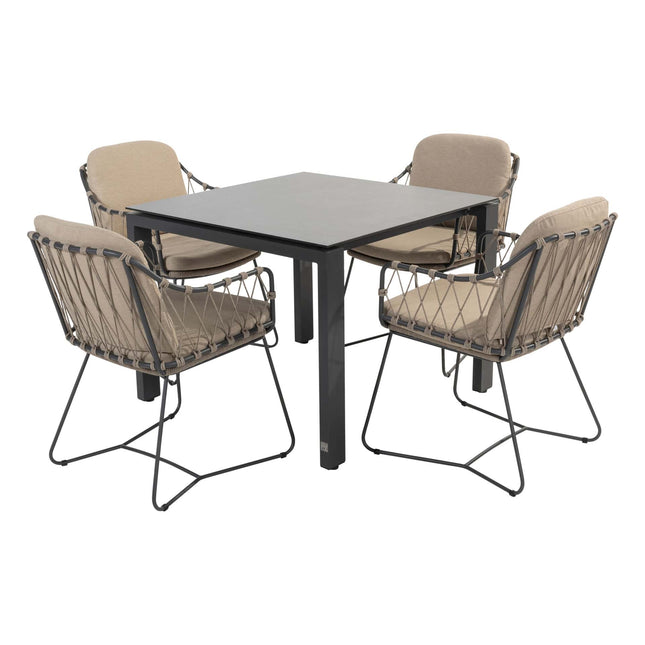 Taste 4SO Prego dining + 4 Seasons Outdoor Goa tafel HPL 95 cm slate antraciet