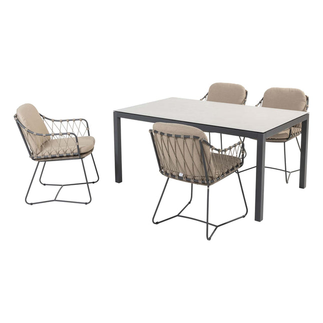 Taste 4SO Prego dining + Salerno eettafel antraciet met geprint keramiek tafelblad 160 cm