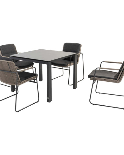 Taste 4SO Parma Stapelbares Essen + 4 Seasons Outdoor Goa Tisch HPL 95 cm Schiefer Anthrazit