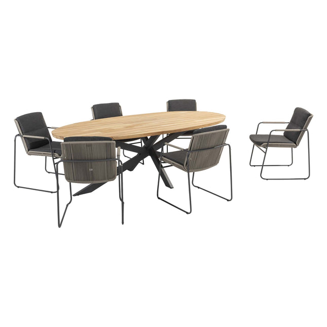 Taste 4SO Parma stapelbare dining + Prado teak tafel ovaal 240 cm