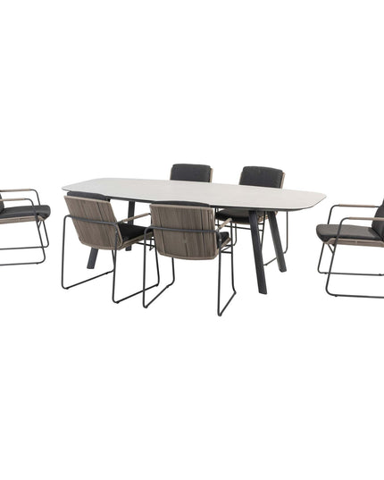 Taste 4SO Parma stapelbare dining + Manolo tafel antraciet met geprint keramiek tafelblad 240 cm