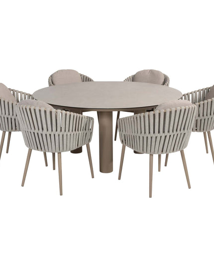 Taste 4SO Eva dining + Donato tafel met geprint keramiek tafelblad 160 Ø cm latte