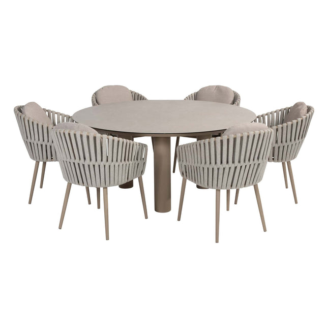 Taste 4SO Eva dining + Donato tafel met geprint keramiek tafelblad 160 Ø cm latte