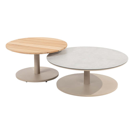 Taste 4SO Sara set van 2 salontafels centrale poot latte, 65 en 80 cm Ø  printed keramiek / teak top