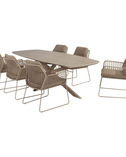 Taste 4SO Albano dining stoel + Prado tafel met keramisch tafelblad barrel latte 240 cm