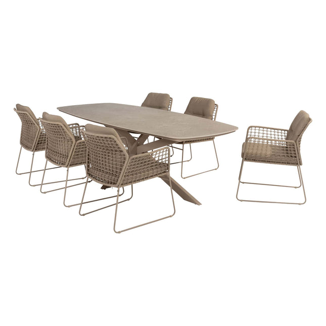 Taste 4SO Albano Essstuhl + Prado Tisch mit Keramik -Tisch -Top -Fass -Latte 240 cm