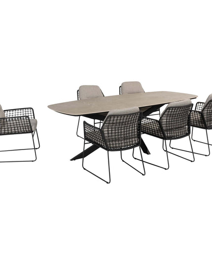 Taste 4SO Rhodes Essstuhl + Prado Tisch mit Keramik -Tisch -Top -Fass -Anthrazit 240 cm