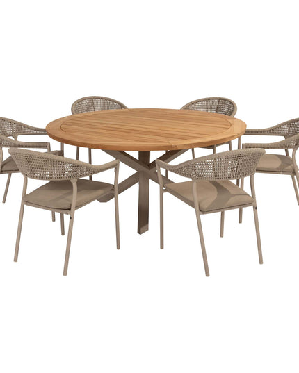 Taste 4SO Sienna dining + Prado teak tafel 160 Ø cm latte onderstel