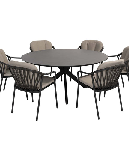Taste 4SO Manitoba stapelbare dining stoel antraciet + 4 Seasons Outdoor Locarno tafel HPL slate antraciet 160 Ø cm