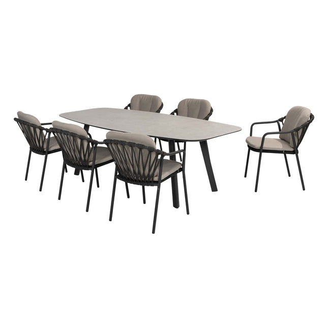 Taste 4SO Manitoba stapelbare dining stoel antraciet + Manolo tafel antraciet met geprint keramiek blad 240 cm