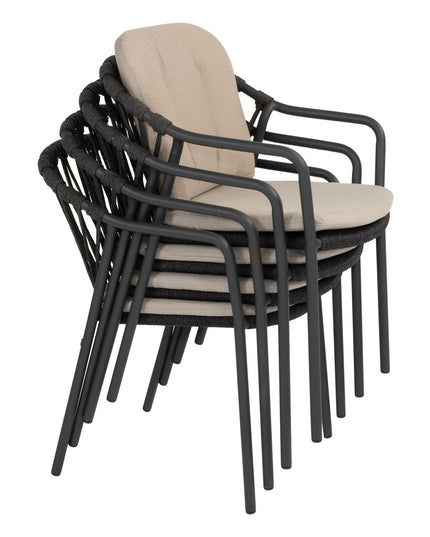 Taste 4SO Manitoba Stapelbare Essstuhl Anthrazit + Prado Tisch mit Keramik -Tisch -Top -Lauf Anthrazit 240 cm
