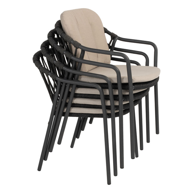 Taste 4SO Manitoba stapelbare dining stoel antraciet + Prado tafel met keramisch tafelblad barrel antraciet 240 cm