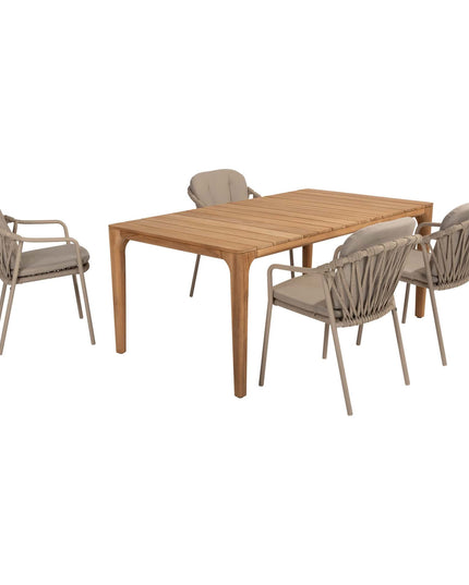 Taste 4SO Manitoba stapelbare dining stoel latte + Liam eettafel teak 180 cm