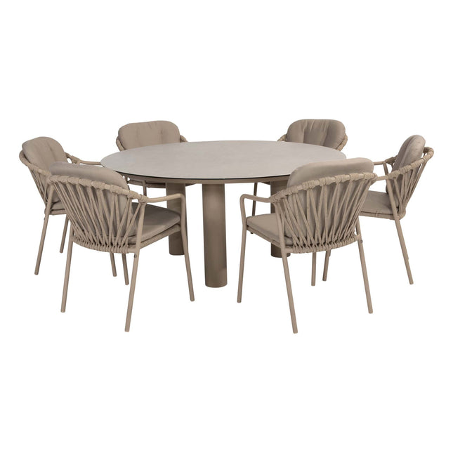 Taste 4SO Manitoba stapelbare dining stoel latte + Donato tafel 160 Ø cm met geprint keramiek blad