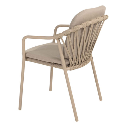 Taste 4SO Manitoba stapelbare dining stoel latte + Prado teak tafel 160 Ø cm latte onderstel