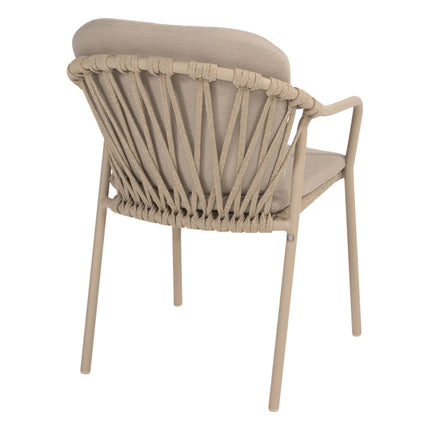 Taste 4SO Manitoba stapelbare dining stoel latte + Prado teak tafel 160 Ø cm latte onderstel