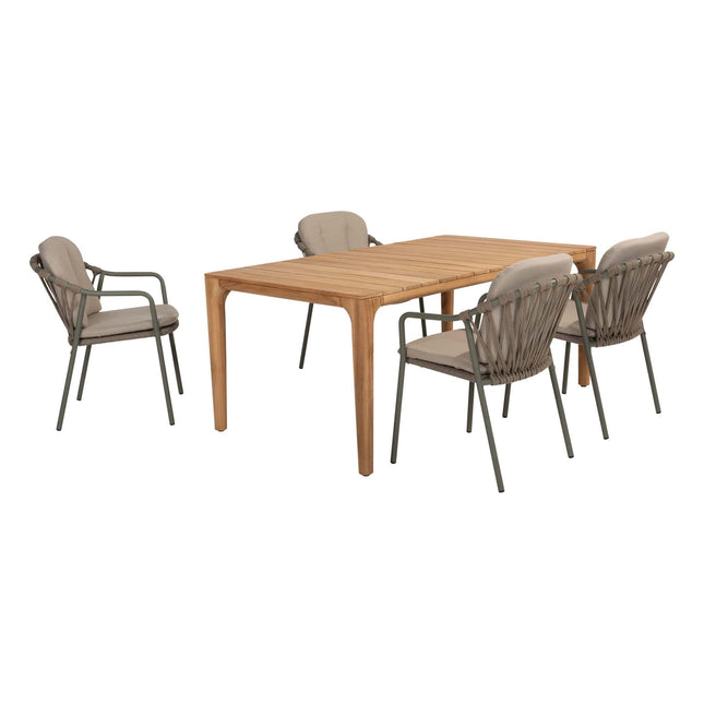 Taste 4SO Manitoba stapelbare dining stoel olive + Liam eettafel teak 180 cm