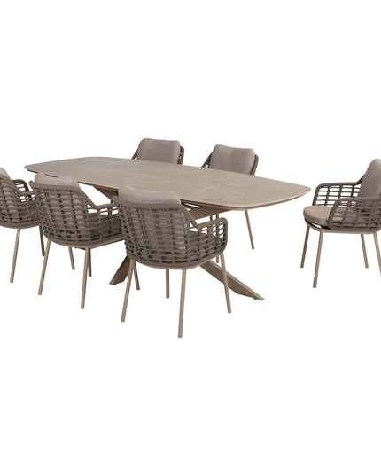 Taste 4, also Puglia Essstuhl + Prado -Tisch mit Keramiktisch -Top -Fass -Latte 240 cm