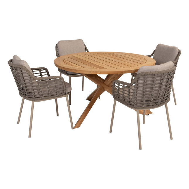 Geschmack 4, also Puglia Essstuhl + Prado Teaktabelle 130 Ø CM Teak -Basis