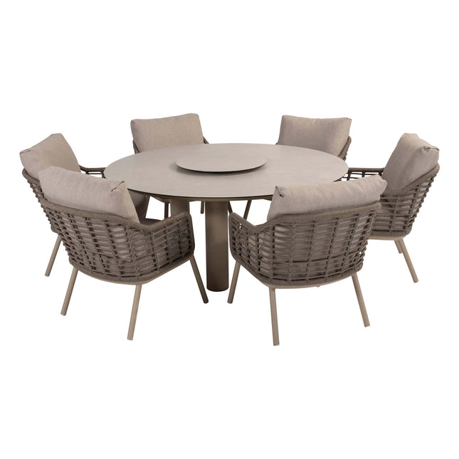 Taste 4SO Puglia low dining stoel + Donato low dining tafel 160 Ø cm latte