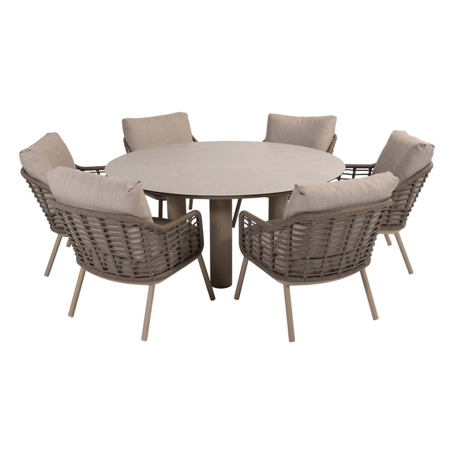 Taste 4SO Puglia low dining stoel + Donato low dining tafel 160 Ø cm latte