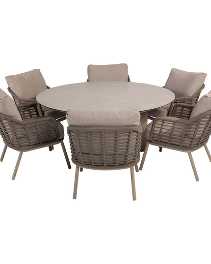 Taste 4SO Puglia low dining stoel + Donato low dining tafel 160 Ø cm latte