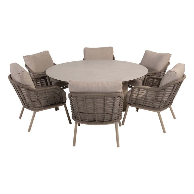 Taste 4SO Puglia low dining stoel + Donato low dining tafel 160 Ø cm latte