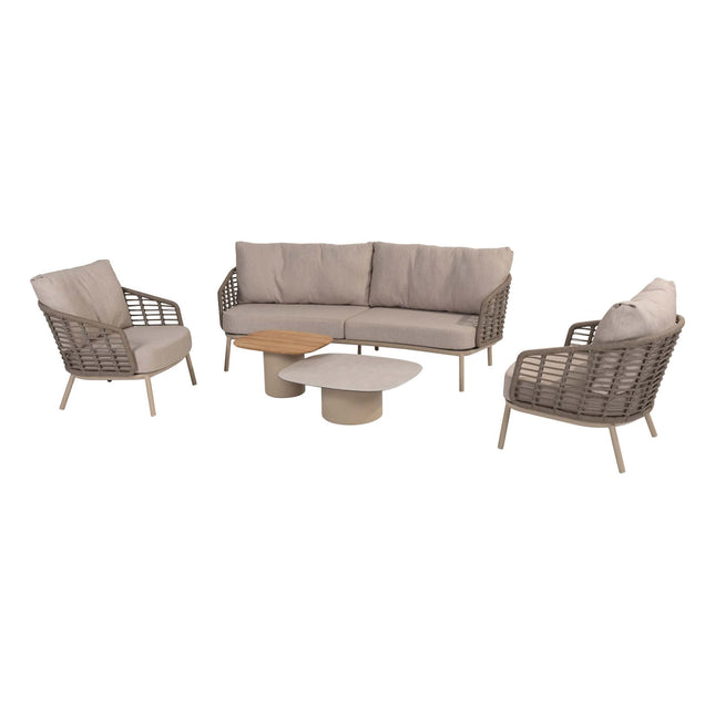 Taste 4SO Puglia loungeset 3-zits loungebank + 2x lounge stoel + Demi set van 2 salontafels latte