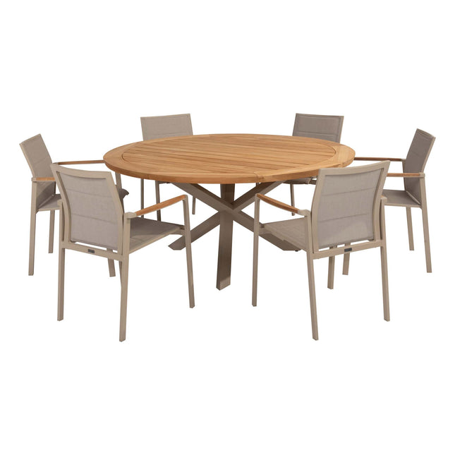 Taste 4SO Cortina dining + Prado teak tafel 160 Ø cm latte onderstel