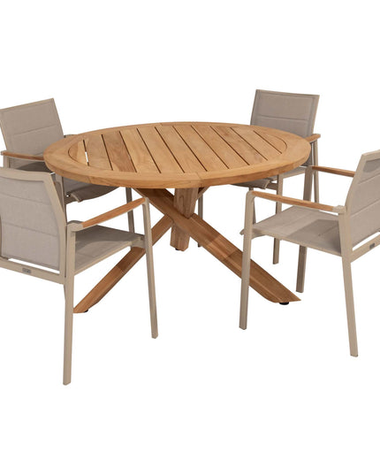 Taste 4SO Cortina dining + Prado teak tafel 130 Ø cm teak onderstel