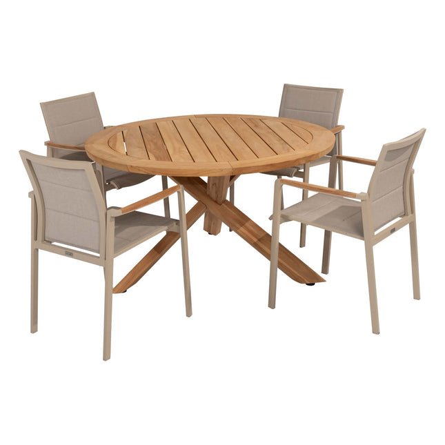 Taste 4SO Cortina dining + Prado teak tafel 130 Ø cm teak onderstel
