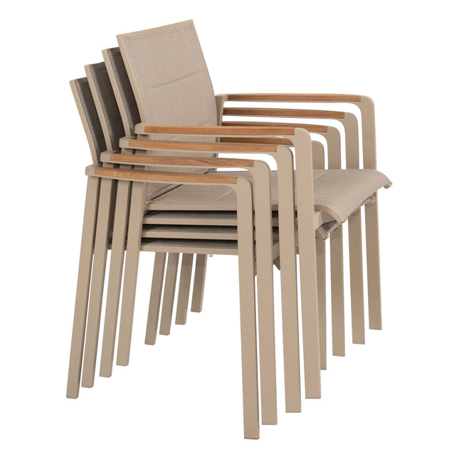 Taste 4SO Cortina dining + Prado teak tafel 160 Ø cm latte onderstel