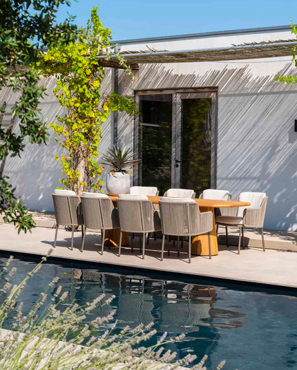 4 Seasons Outdoor Bernini Essstuhl + Geschmack 4SO Capri Tisch-Fass-Form-Teak 280 cm