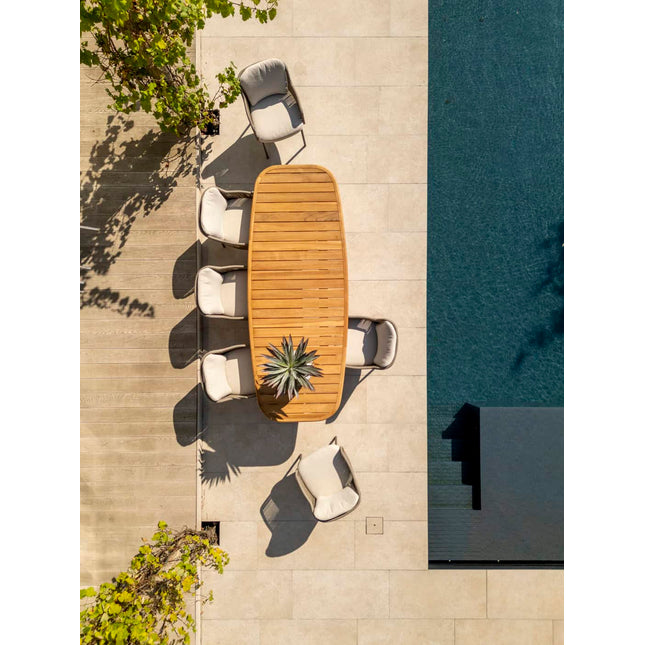 4 Seasons Outdoor Bernini Essstuhl + Geschmack 4SO Capri Tisch-Fass-Form-Teak 280 cm