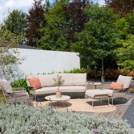 4 Seasons Outdoor Boaz salontafel met keramisch tafelblad, centrale poot latte 80 cm. Ø (H 30)