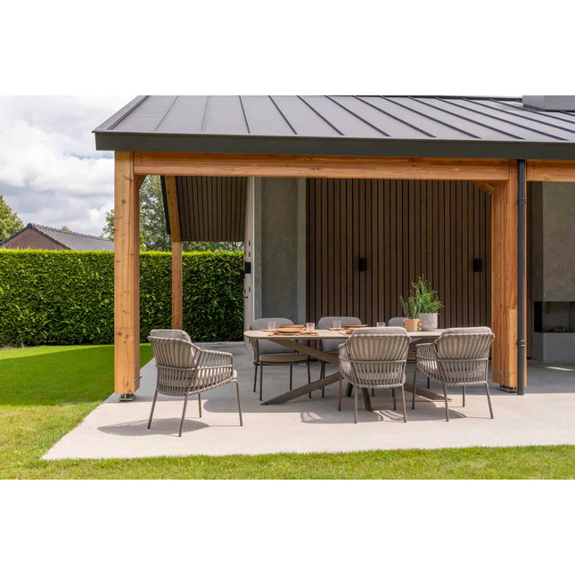 4 Seasons Outdoor Capalbio Essstuhl + Geschmack 4SO Prado Tisch mit Keramiktisch Top Barrel Terre 240 cm
