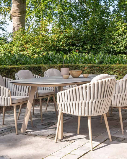Taste 4SO Eva dining + Manolo tafel latte met geprint keramiek tafelblad 240 cm