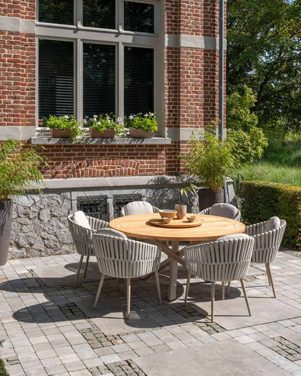 Taste 4SO Eva dining + Prado teak tafel 160 Ø cm + lazy susan