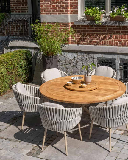 Taste 4SO Eva dining + Prado teak tafel 160 Ø cm + lazy susan