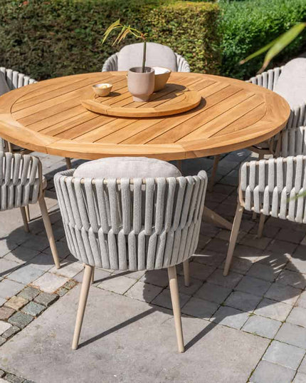 Taste 4SO Eva dining + Prado teak tafel 160 Ø cm + lazy susan