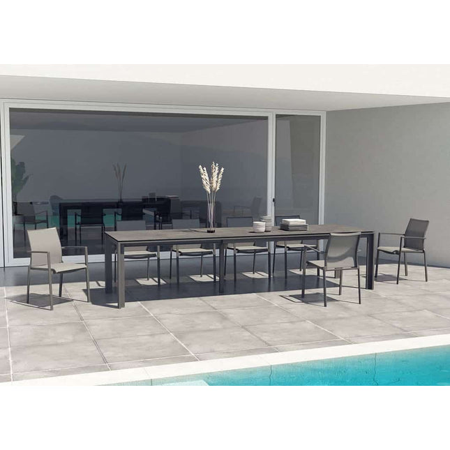 Taste 4SO Melbourne dining antraciet + Optimum uitschuiftafel keramiek 160-220-280 cm