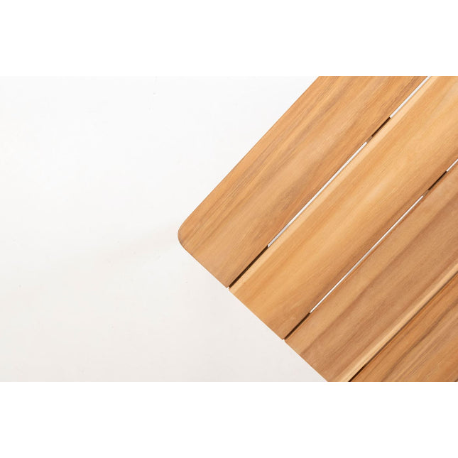 Taste 4SO Parma stapelbare dining latte + Liam teak tafel 180 cm
