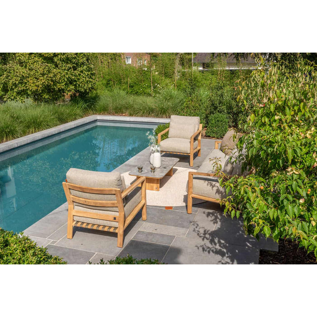 4 Seasons Outdoor Lucas salontafel teak 120 x 60 x 30 cm. Met keramiek terrazzo tafelblad