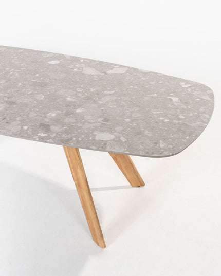 4 Seasons Outdoor Murcia Dining Latte + Montana Tisch Fass Keramik Terrazzo 240 cm Teak -Chassis