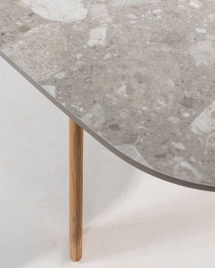 4 Seasons Outdoor Jura Dining + Montana Tisch Fass Keramik Terrazzo 240 cm Teak -Chassis